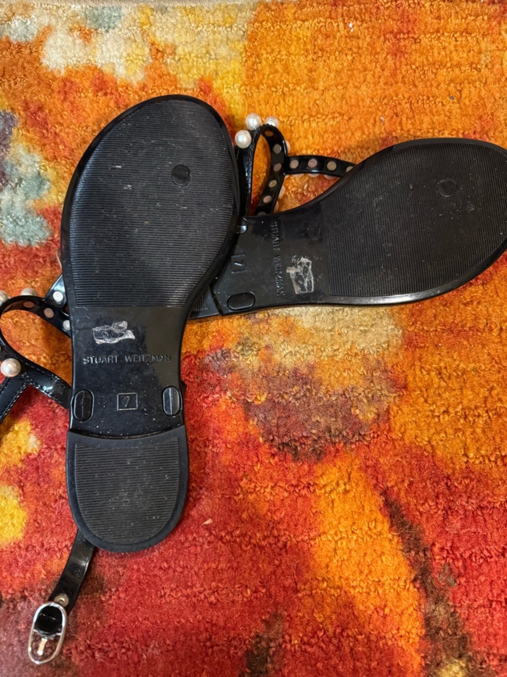 Stuart Weitzman Black Pearl-Embellished JellySandals 7-1/2 - Picture 5 of 7